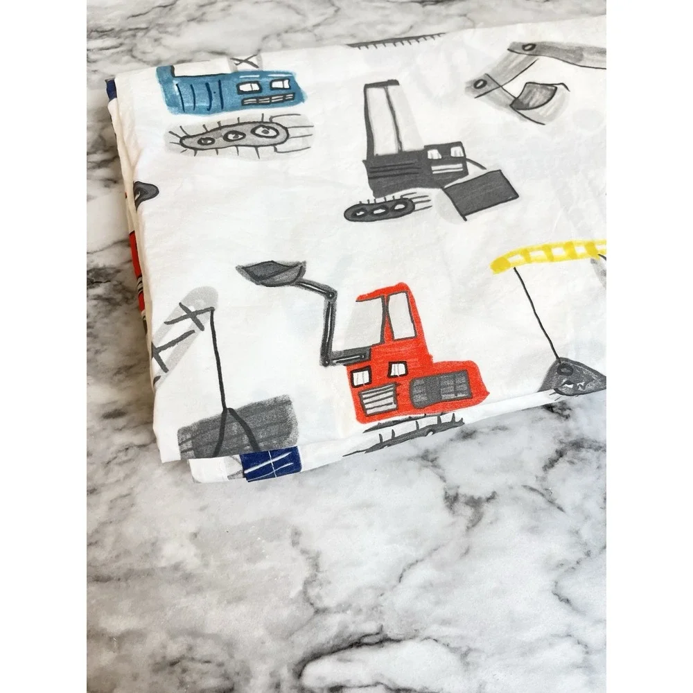 Pottery Barn Kids Toddler Flat Sheet Jax Construction 100% Organic Cotton